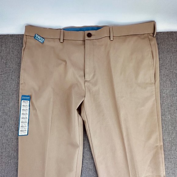 HAGGAR Clothing Mens Pants Khaki Straight Fit 42W X 30L Flex Stretch Flat Front - Picture 8 of 15